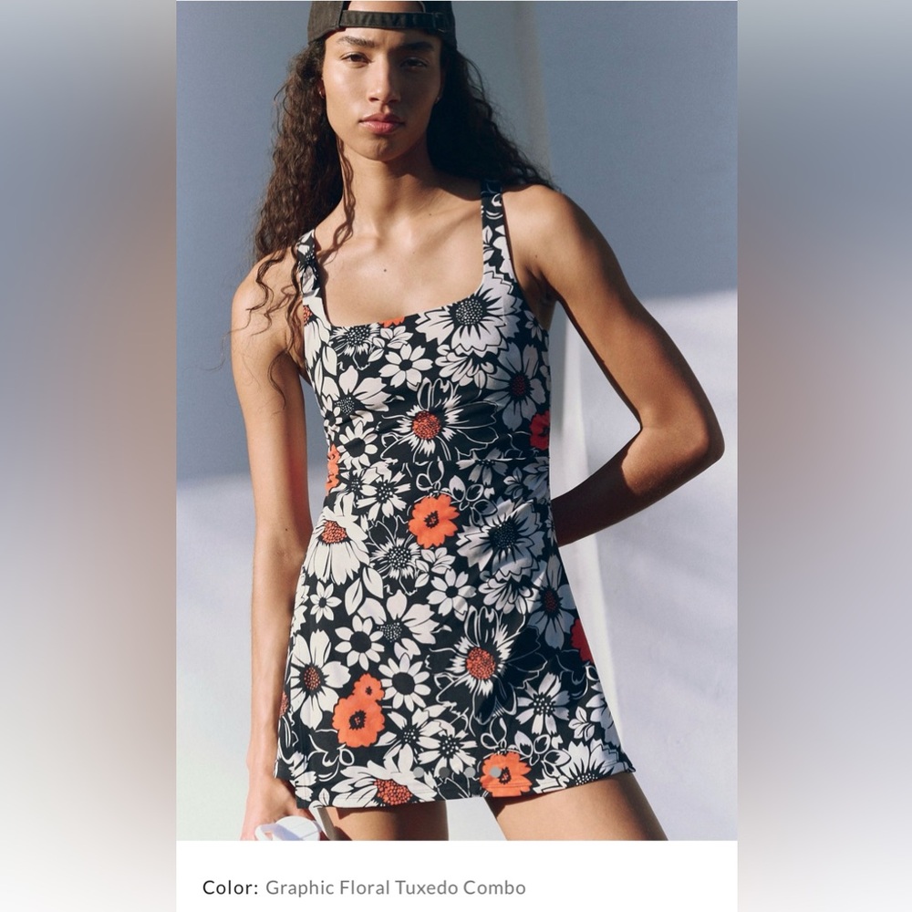 NWT Free People Movement- Never Better Dress- Graphic Floral Tuxedo Print